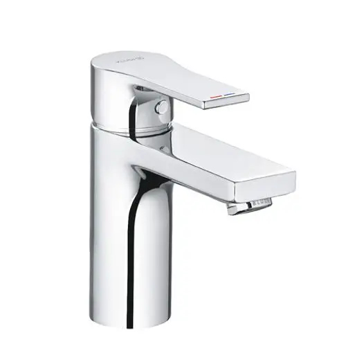 Kludi Wasserhahn mit einem geraden Auslauf und einem Hebel zur Regulierung von Warm- und Kaltwasser. Das glänzende Chrom-Finish ist gut sichtbar.
